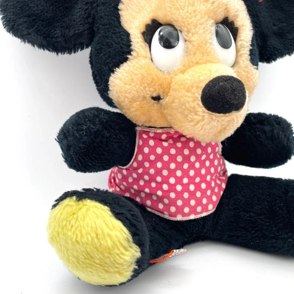 Disney Minnie Mouse Plush Kids Small Black Good Vintage Polka Dot Googly Eyes